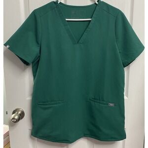 Figs Women Technical Collection Medical V Neck Scrubs Top Pockets Green M EUC